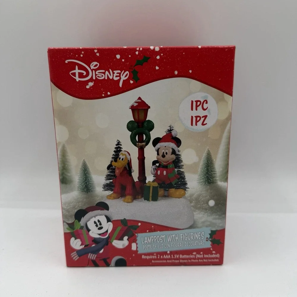 Disney Mickey Mouse & Pluto Light-up Lamppost Christmas‎ Village Accessory